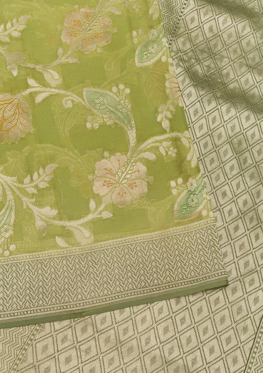 Pista Green Zariwork Pure Silk Saree-Koskii