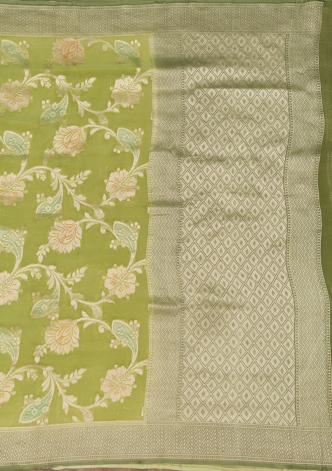 Pista Green Zariwork Pure Silk Saree-Koskii