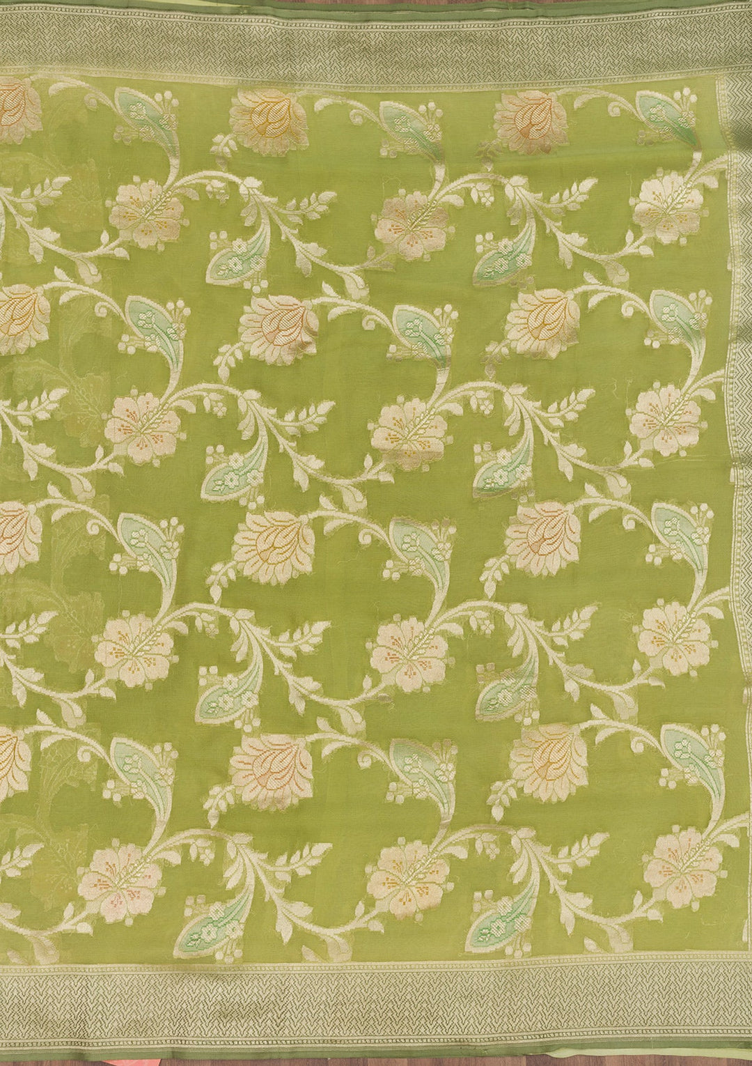 Pista Green Zariwork Pure Silk Saree-Koskii