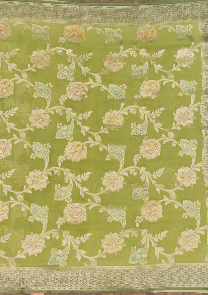 Pista Green Zariwork Pure Silk Saree-Koskii