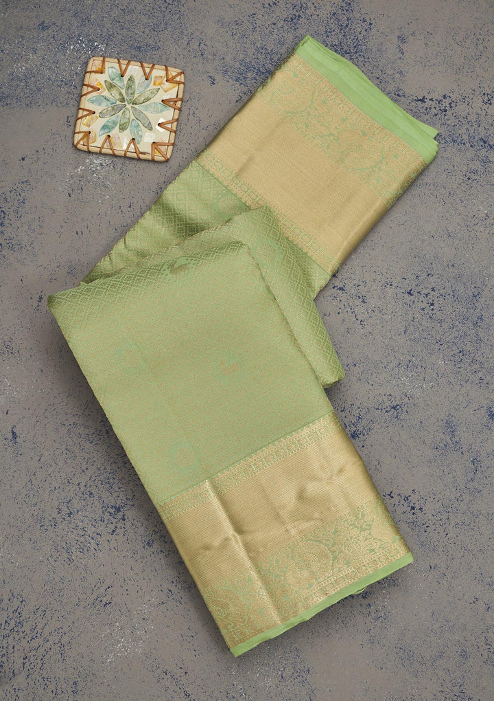 Pista Green Zariwork Pure Silk Saree-Koskii
