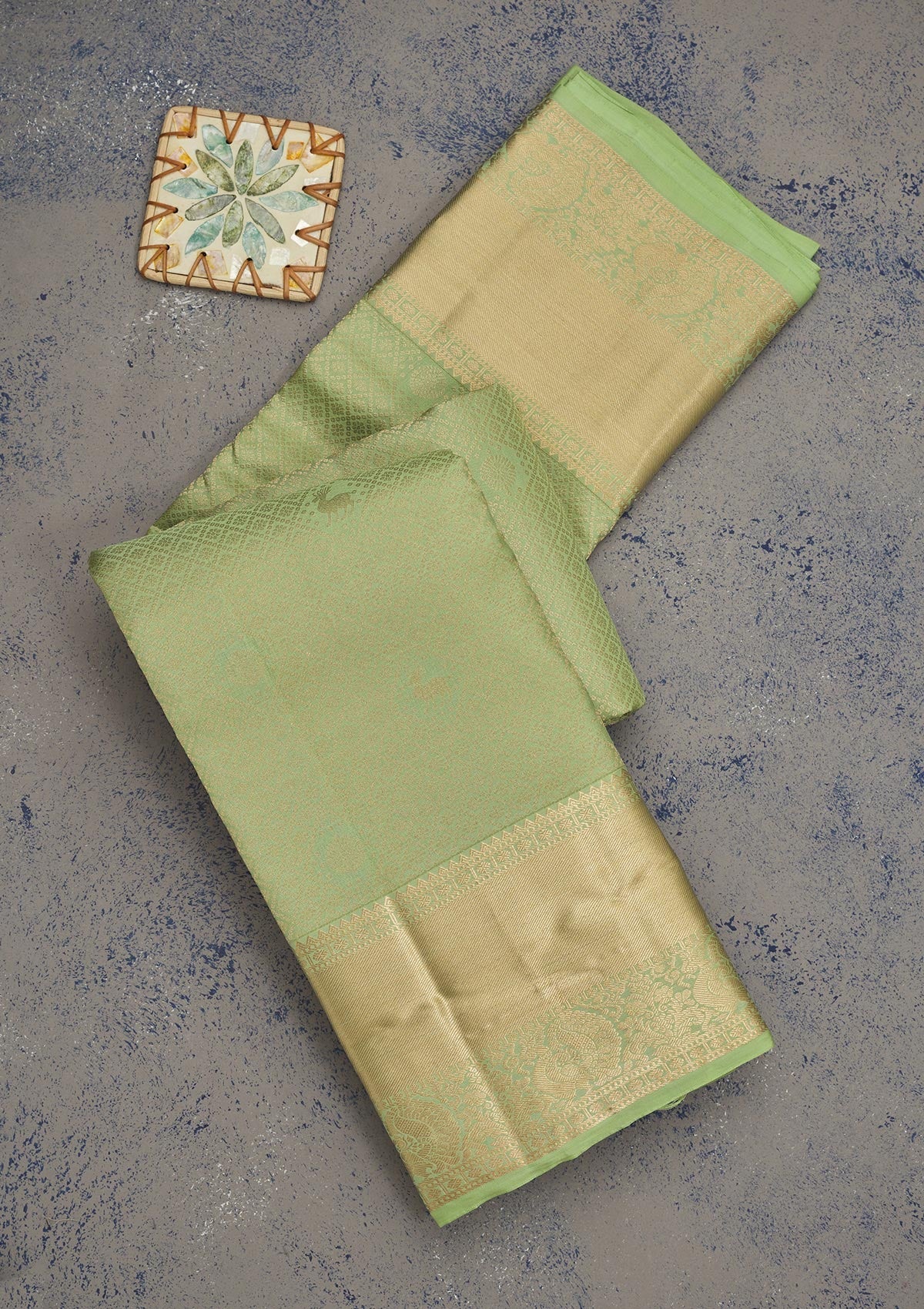 Pista Green Zariwork Pure Silk Saree-Koskii