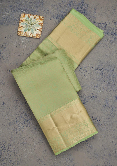 Pista Green Zariwork Pure Silk Saree-Koskii