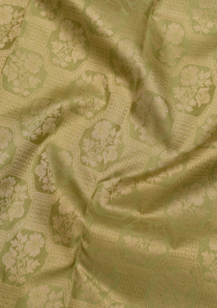 Pista Green Zariwork Pure Silk Saree-Koskii