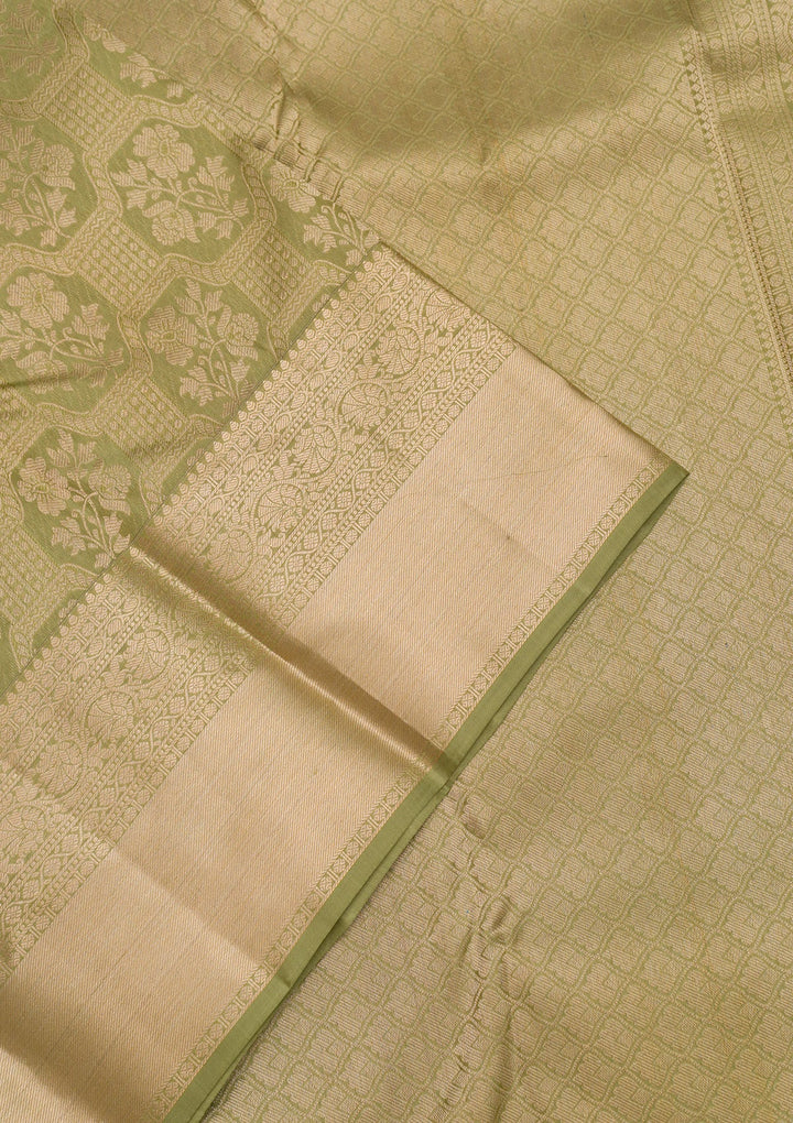 Pista Green Zariwork Pure Silk Saree-Koskii