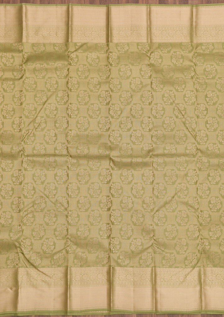 Pista Green Zariwork Pure Silk Saree-Koskii