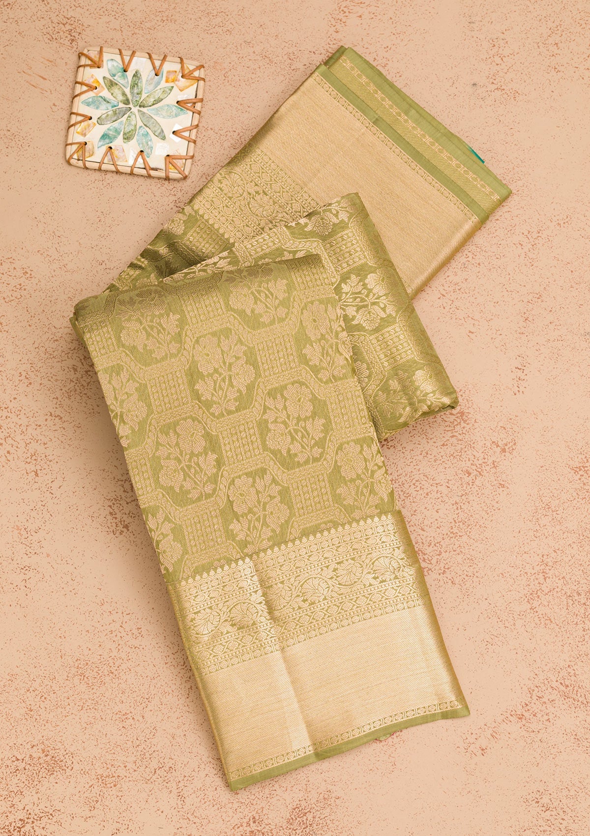 Pista Green Zariwork Pure Silk Saree-Koskii