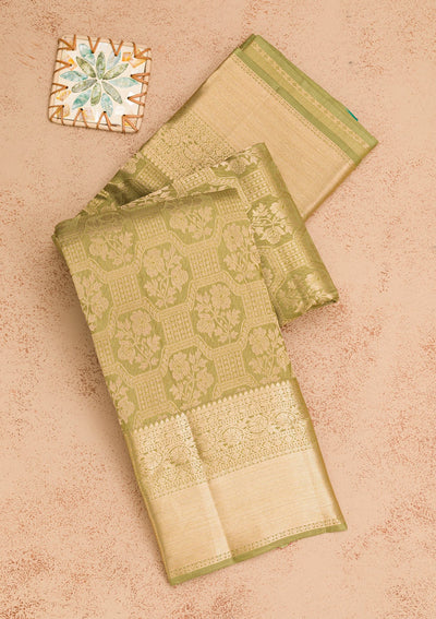 Pista Green Zariwork Pure Silk Saree-Koskii