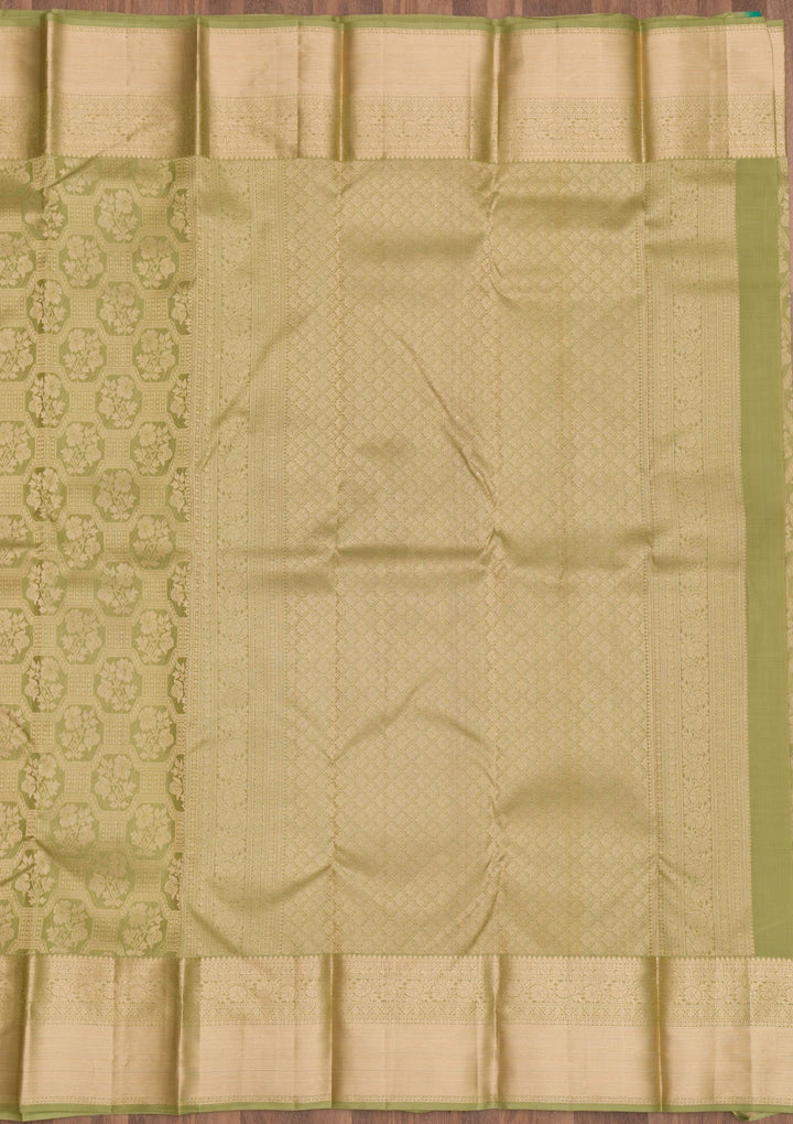 Pista Green Zariwork Pure Silk Saree-Koskii