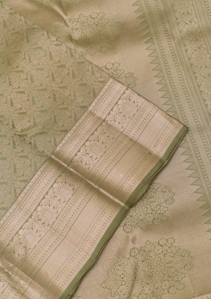 Pista Green Zariwork Pure Silk Saree-Koskii