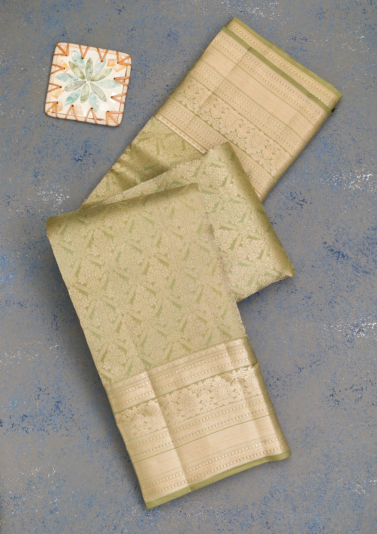 Pista Green Zariwork Pure Silk Saree-Koskii