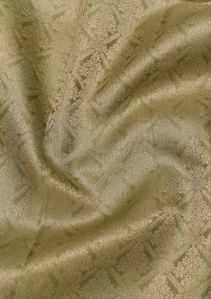 Pista Green Zariwork Pure Silk Saree-Koskii