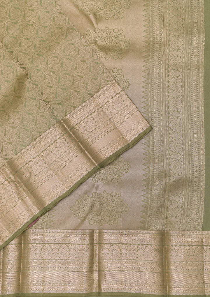 Pista Green Zariwork Pure Silk Saree-Koskii