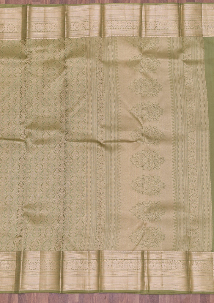 Pista Green Zariwork Pure Silk Saree-Koskii