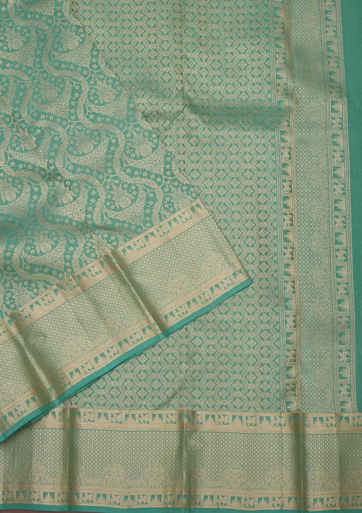 Pista Green Zariwork Pure Silk Saree-Koskii