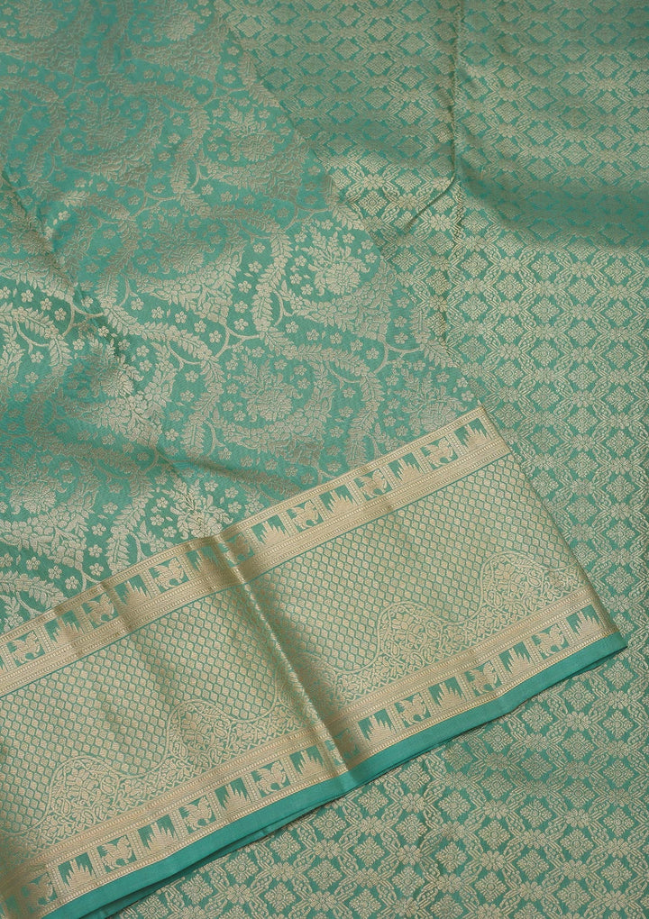 Pista Green Zariwork Pure Silk Saree-Koskii