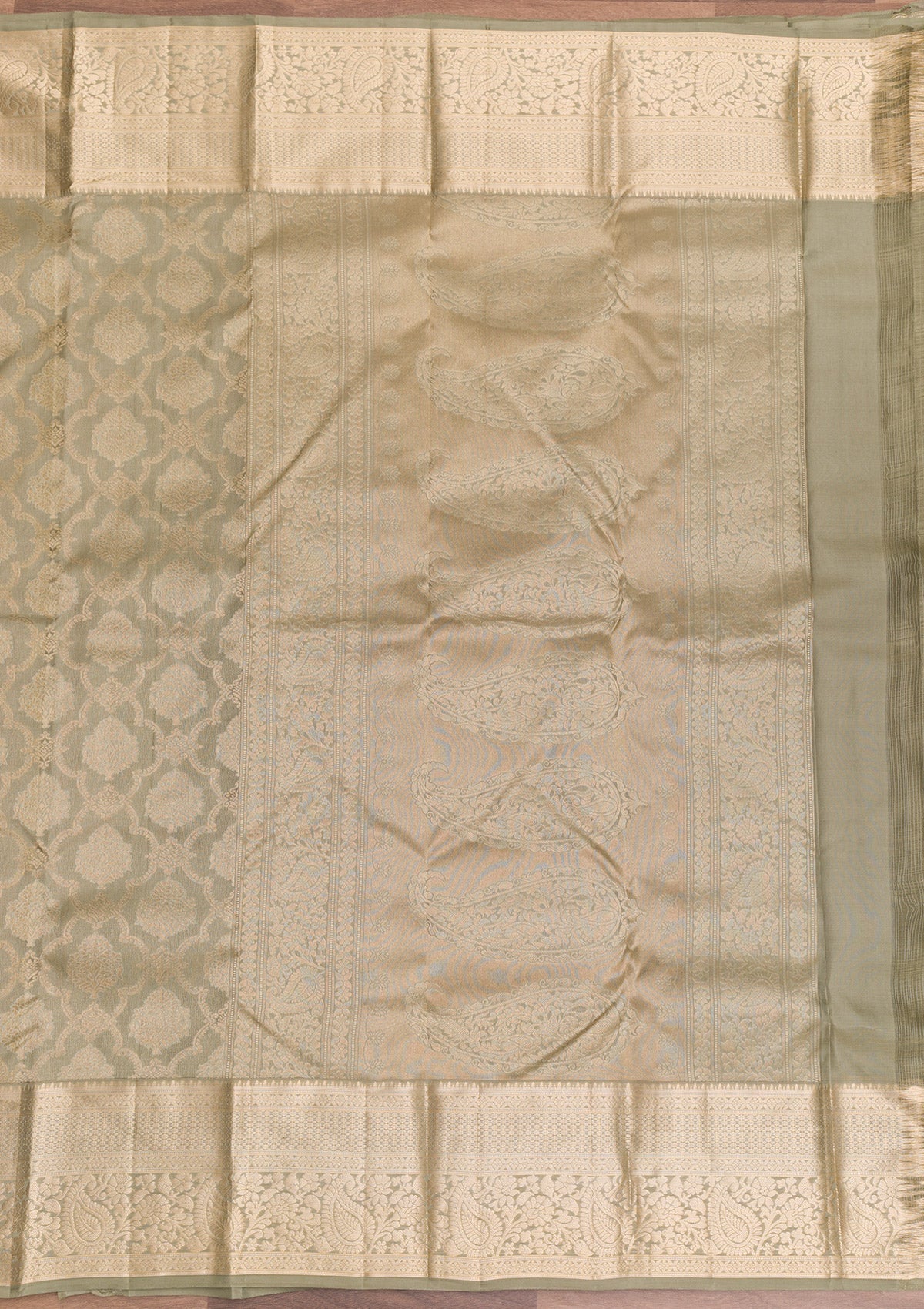 Pista Green Zariwork Pure Silk Saree-Koskii