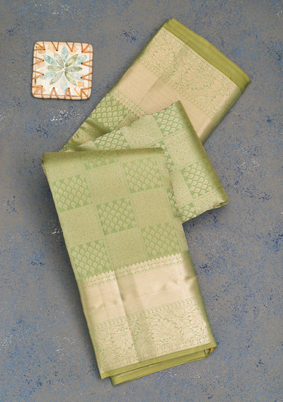 Pista Green Zariwork Pure Silk Saree-Koskii