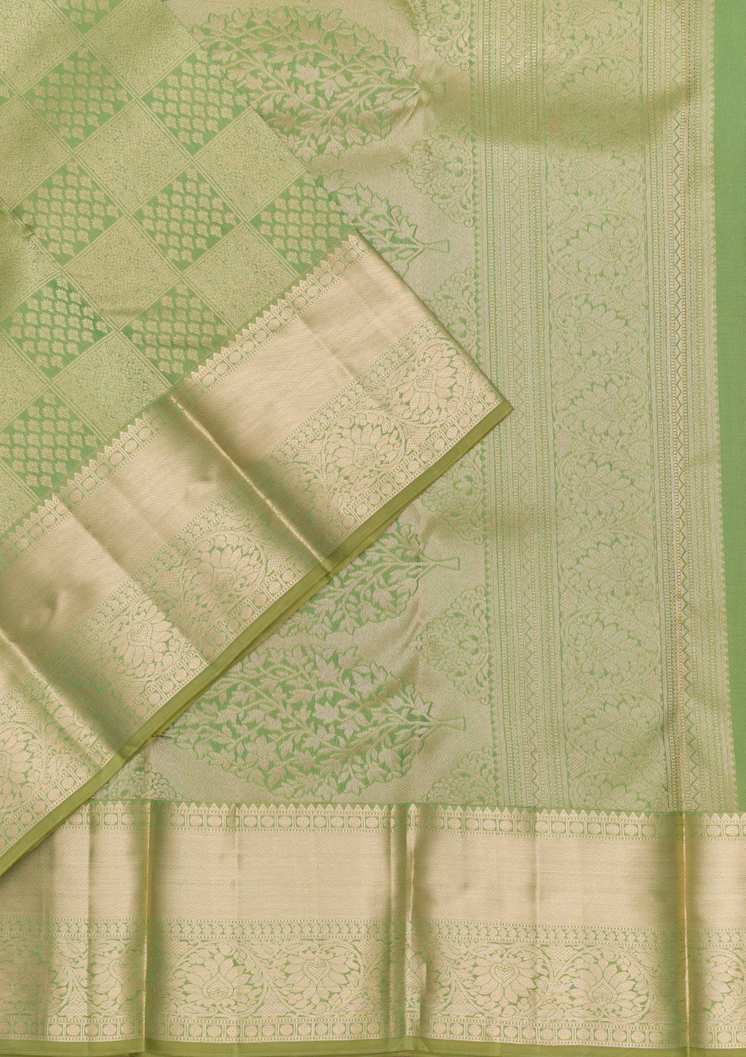 Pista Green Zariwork Pure Silk Saree-Koskii