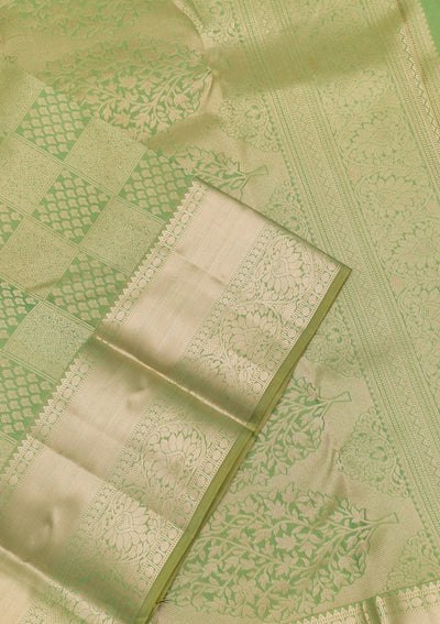 Pista Green Zariwork Pure Silk Saree-Koskii
