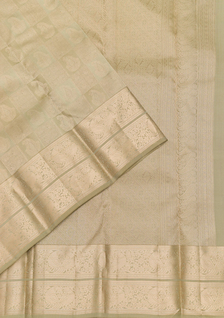 Pista Green Zariwork Pure Silk Saree-Koskii