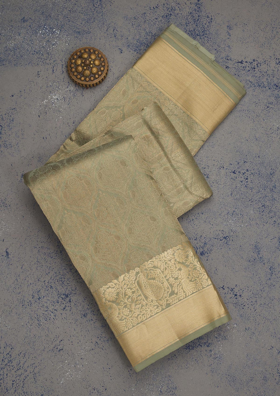 Pista Green Zariwork Pure Silk Saree-Koskii