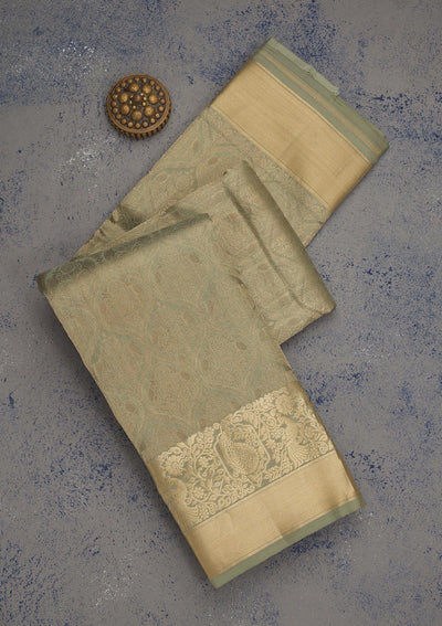 Pista Green Zariwork Pure Silk Saree-Koskii