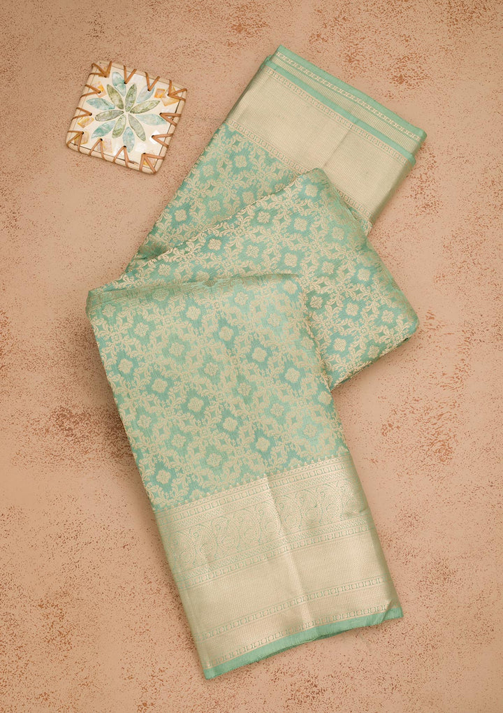 Pista Green Zariwork Pure Silk Saree-Koskii
