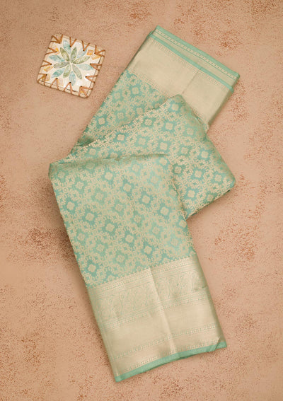 Pista Green Zariwork Pure Silk Saree-Koskii