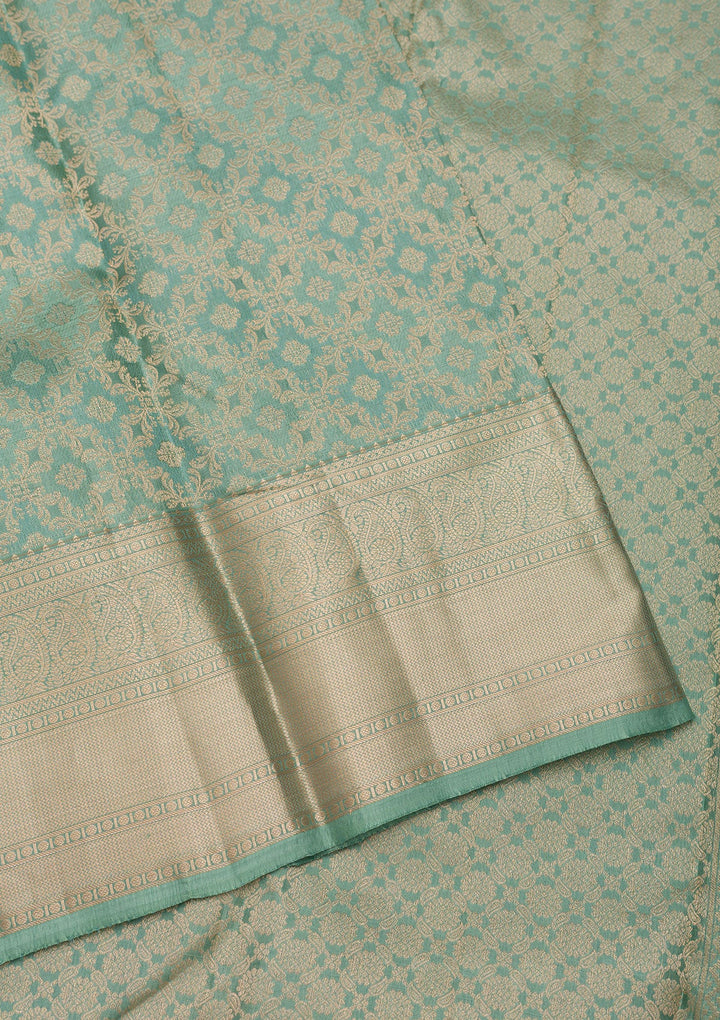 Pista Green Zariwork Pure Silk Saree-Koskii