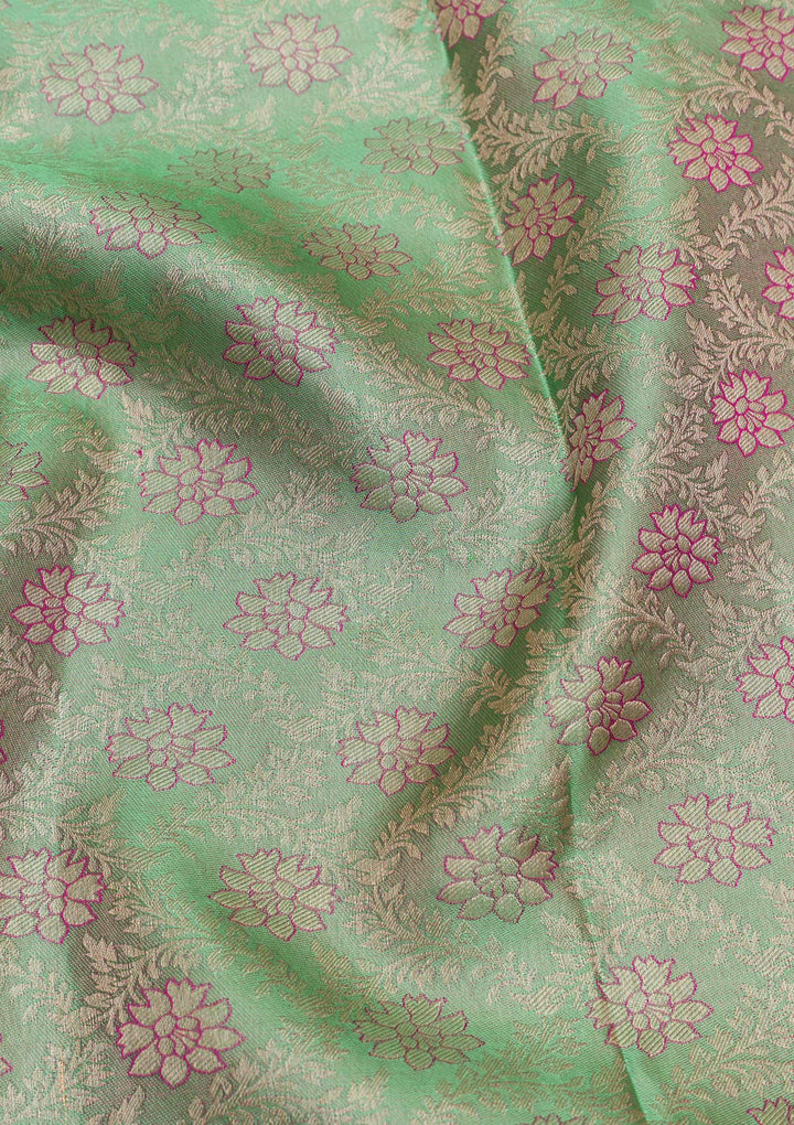 Pista Green Zariwork Pure Silk Saree-Koskii