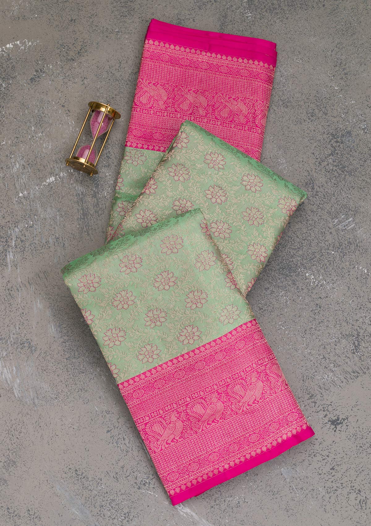 Pista Green Zariwork Pure Silk Saree-Koskii