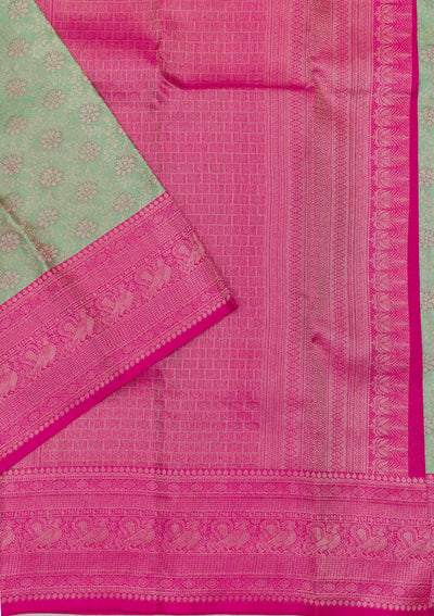Pista Green Zariwork Pure Silk Saree-Koskii