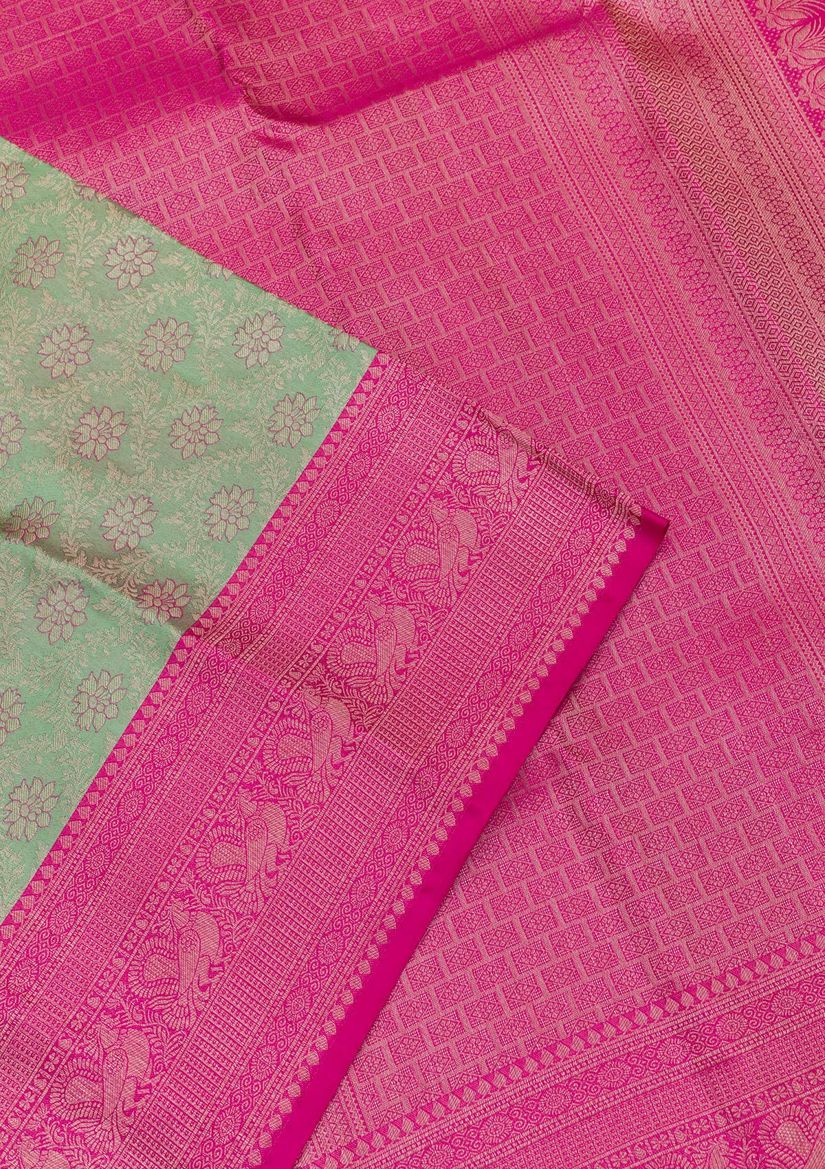 Pista Green Zariwork Pure Silk Saree-Koskii
