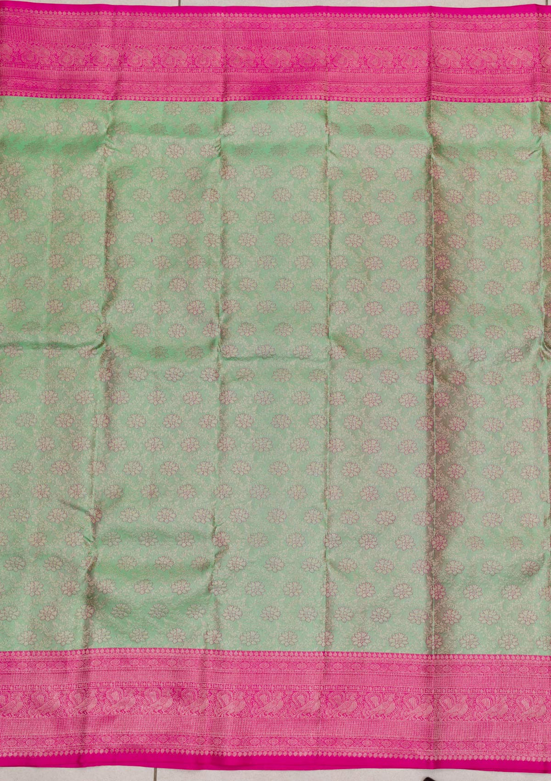 Pista Green Zariwork Pure Silk Saree-Koskii
