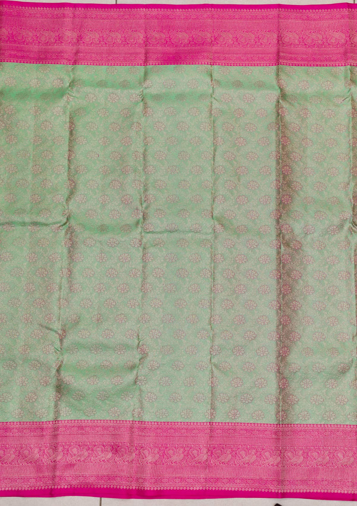 Pista Green Zariwork Pure Silk Saree-Koskii