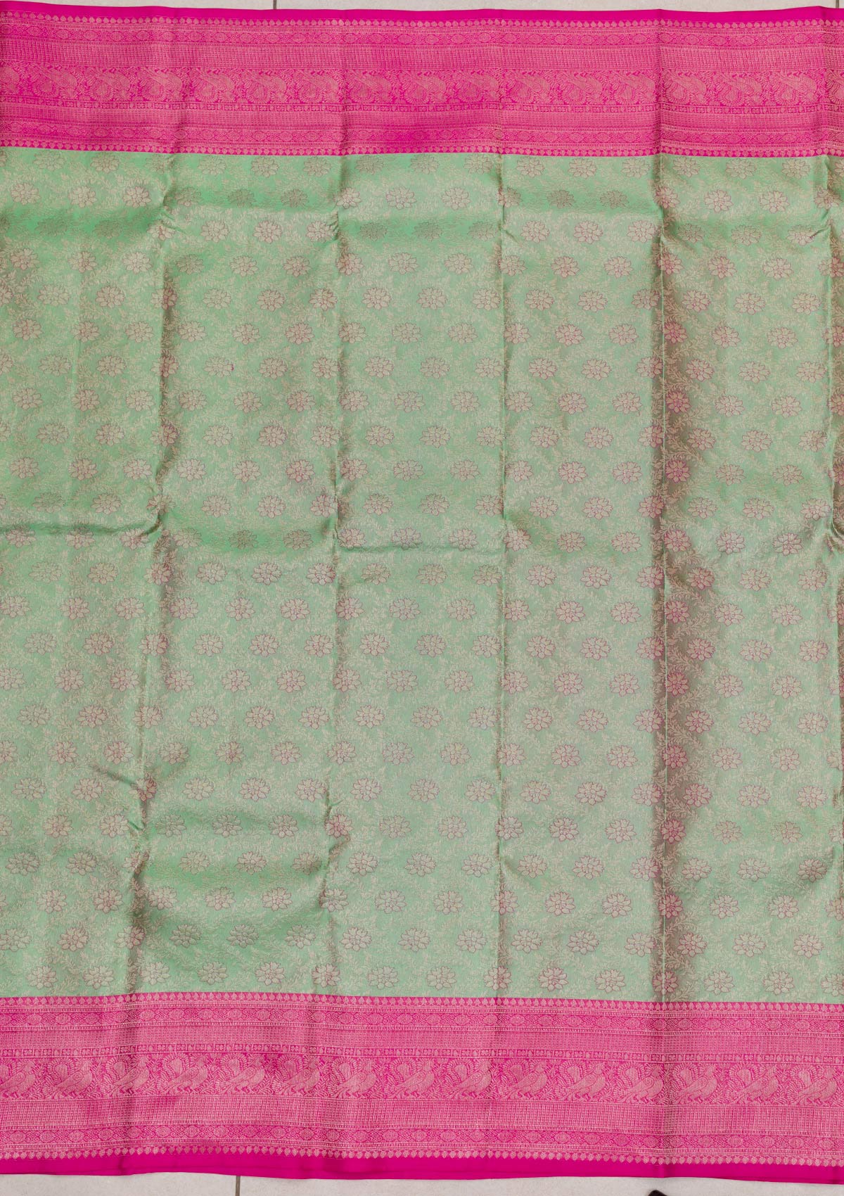 Pista Green Zariwork Pure Silk Saree-Koskii