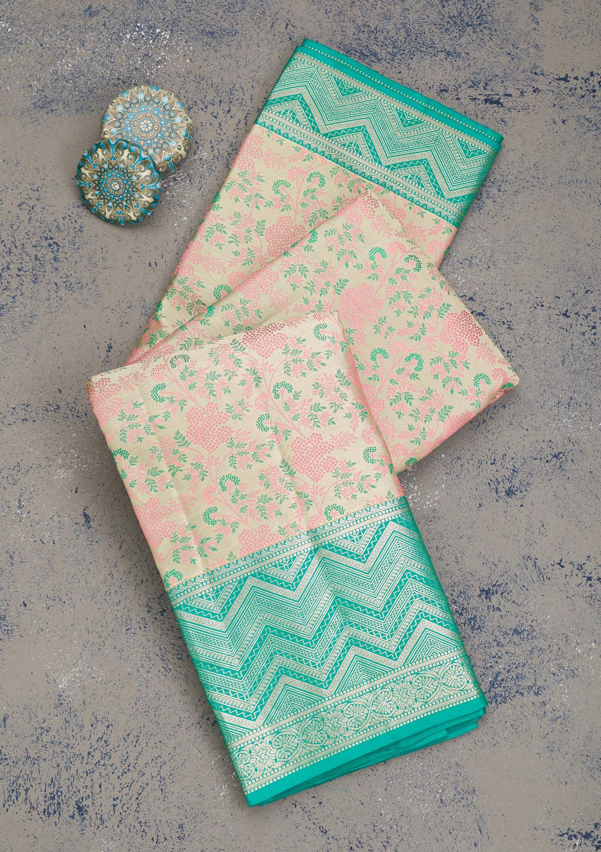 Pista Green Zariwork Pure Silk Saree-Koskii