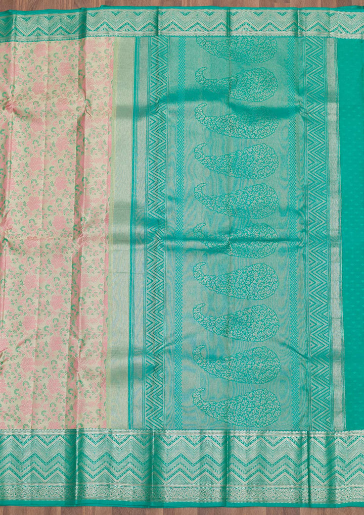 Pista Green Zariwork Pure Silk Saree-Koskii