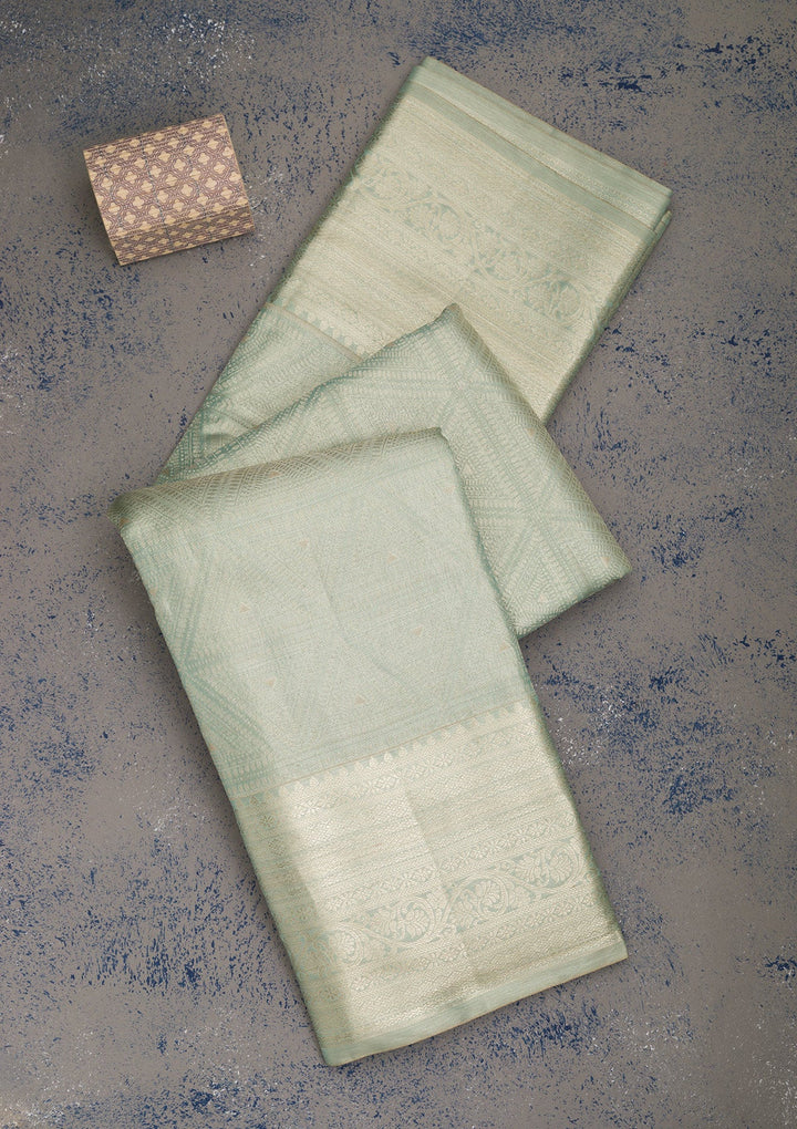 Pista Green Zariwork Pure Silk Saree-Koskii