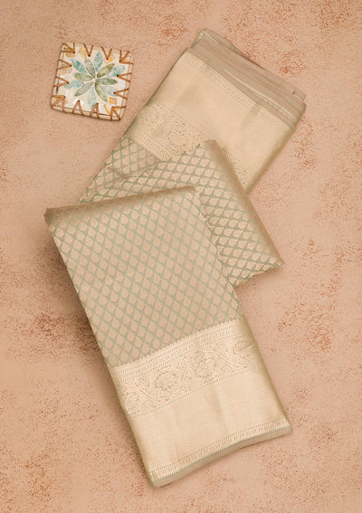 Pista Green Zariwork Pure Silk Saree-Koskii