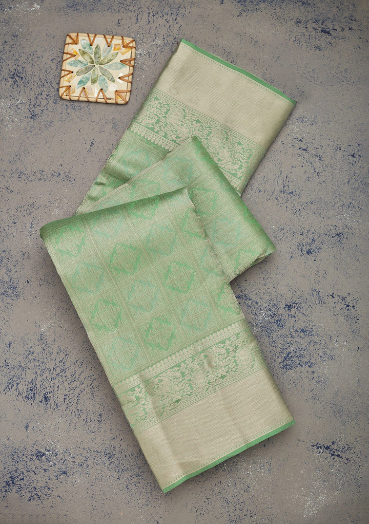 Pista Green Zariwork Pure Silk Saree-Koskii
