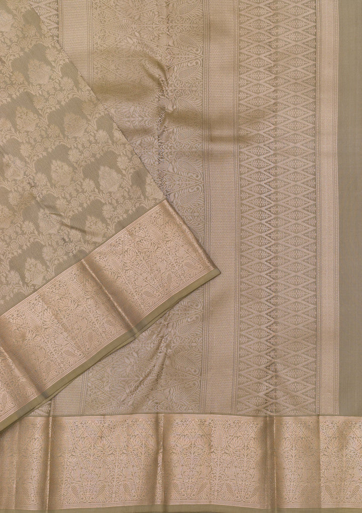 Pista Green Zariwork Pure Silk Saree-Koskii