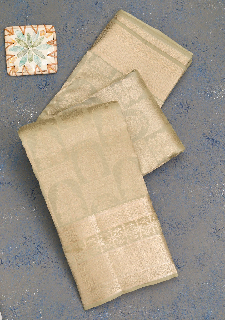 Pista Green Zariwork Pure Silk Saree-Koskii