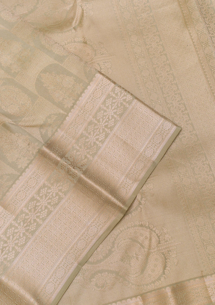 Pista Green Zariwork Pure Silk Saree-Koskii