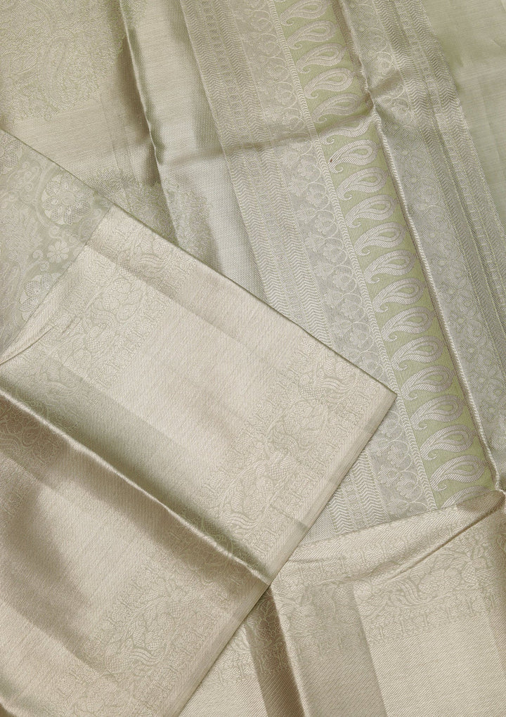 Pista Green Zariwork Pure Silk Saree-Koskii