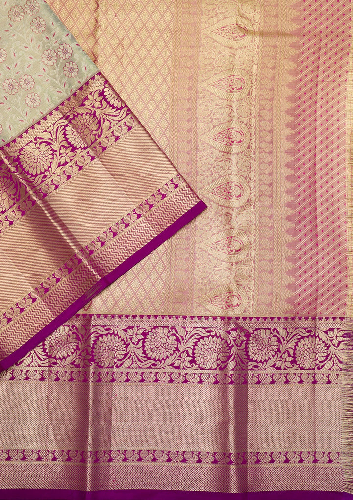 Pista Green Zariwork Pure Silk Saree-Koskii