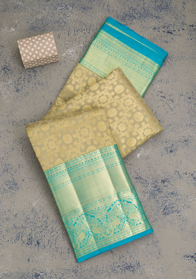 Pista Green Zariwork Pure Silk Saree-Koskii