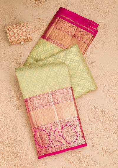 Pista Green Zariwork Pure Silk Saree-Koskii