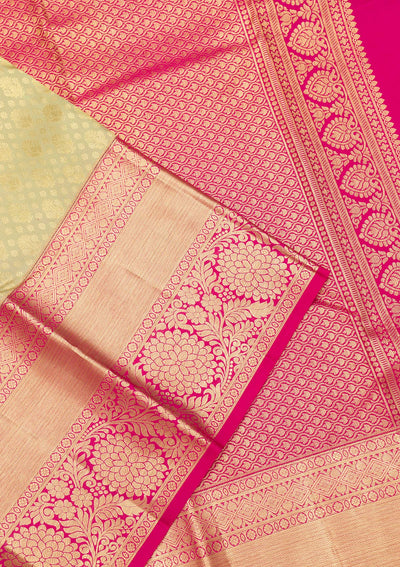 Pista Green Zariwork Pure Silk Saree-Koskii